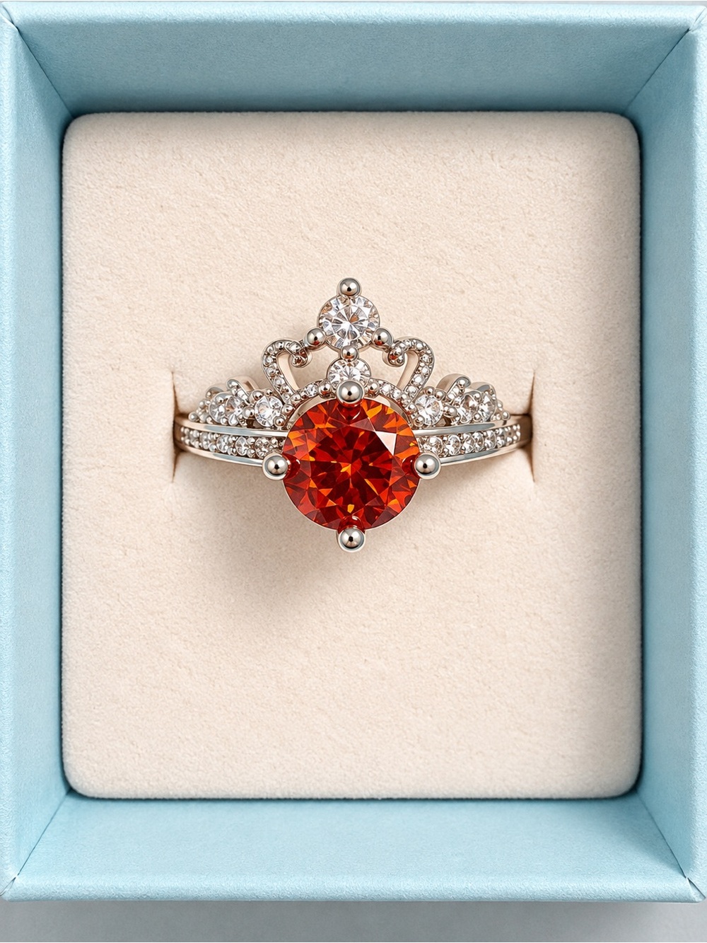 Red Moissanite Tiara Crown Ring – 1 CT – Size 6.5 – White Gold Plated